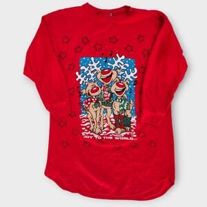 Starlit Nights Sleep Shirt Womens S Christmas Reindeer Long Sleeve VTG USA Made